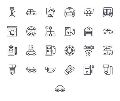 25 Regular Line Icons for Auto in crisp 256x256 Display Perfect resolution vector