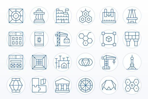 Thin Line Style Framework Icons with 24 64x64 Editable Designs vector