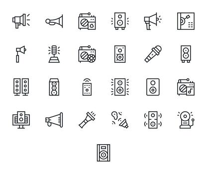 25 Pixel Optimized Icons themed around Sound System in 64x64 Regular Line format vector