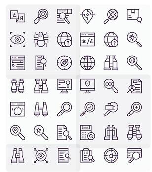 Search Comprehensive Bundle with 42 Pixel Aligned Regular Line 64x64 Icons vector