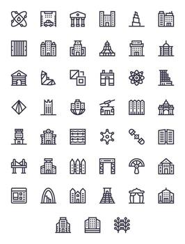 Bold Line Grid Fitted Icons from Structure Set with 45 128x128 Icons vector