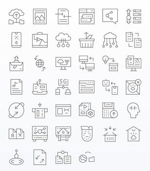 Upload Scalable Set featuring 40 Pixel Optimized Thin Line 256x256 Icons vector