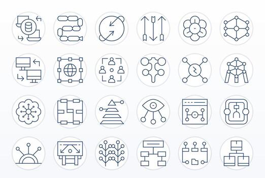 Data Flow featuring 24 High Resolution Icons in Thin Line Design vector