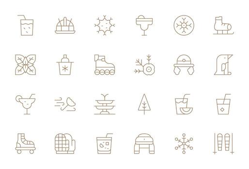 Ice Comprehensive Bundle with 24 Grid Fitted Thin Line 64x64 Icons vector