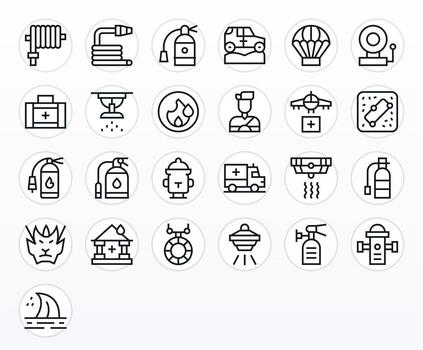 25 Grid Fitted Icons themed around Emergency Response in Retina Ready Regular Line format vector