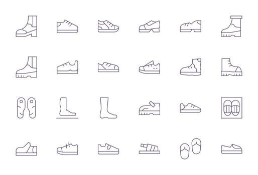 24 Pixel Optimized Icons themed around Sole in 128x128 Thin Line format vector
