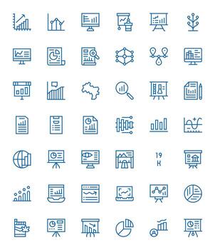 42 Icons for Graph featuring 128x128 Grid Fitted Regular Line Graphics vector
