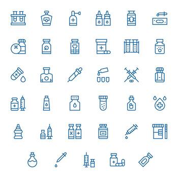 35 Pixel Aligned High Resolution Icons for Vial in elegant Regular Line design vector