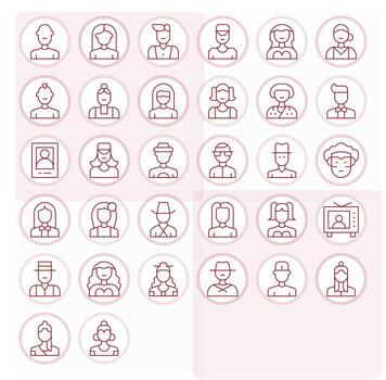 avatar completar paquete con 32 256x256 Delgado línea píxel optimizado íconos vector