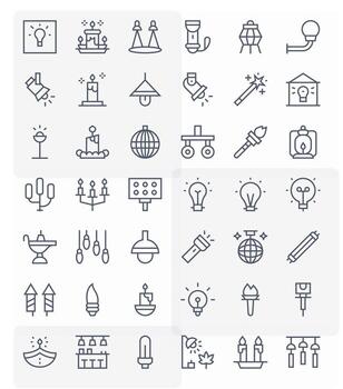 Illumination Ultimate Package with 42 High Resolution Regular Line Pixel Aligned Icons vector