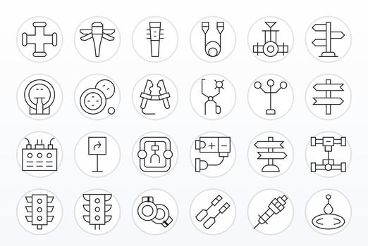 24 128x128 Icons for Junction in Pixel Aligned Thin Line Format vector
