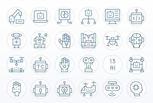 24 Display Perfect 128x128 Icons for Robotics in elegant Thin Line design vector