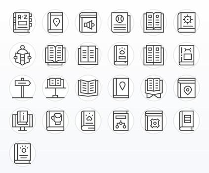 Guidebook Comprehensive Bundle with 25 Pixel Optimized Regular Line 128x128 Icons vector