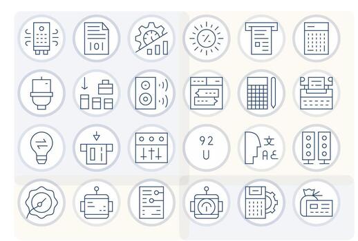 Delgado línea estilo salida íconos con 24 retina Listo monitor Perfecto diseños vector