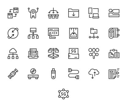 25 cuadrícula equipado regular línea íconos diseñado para datos transferir interfaz vector