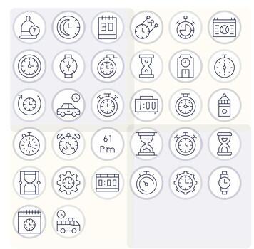 32 Thin Line Icons for Countdown in crisp Retina Ready Grid Fitted resolution vector