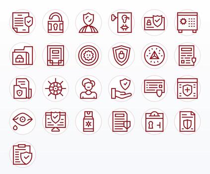 25 Pixel Optimized 256x256 Icons for Protected Data in elegant Regular Line design vector