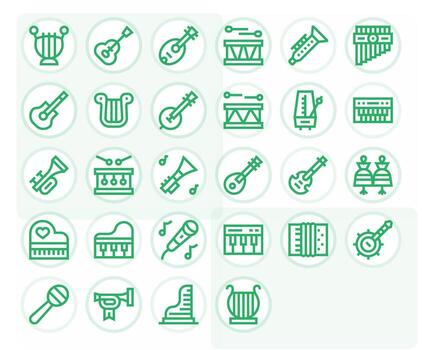 Musical Instrument Icon Set with 28 Bold Line 128x128 Pixel Optimized Graphics vector