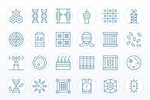 24 Display Perfect Icons themed around Cell in 64x64 Thin Line format vector