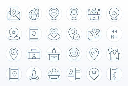 24 128x128 Thin Line Icons optimized for Address Detail Enhanced display vector