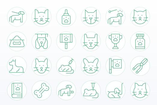 24 128x128 Icons for Veterinary in Pixel Aligned Thin Line Format vector