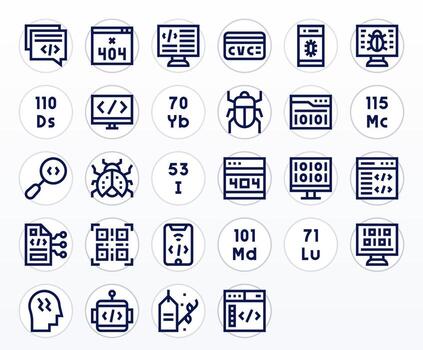 28 High Resolution Grid Fitted Icons for Code in Bold Line Theme vector
