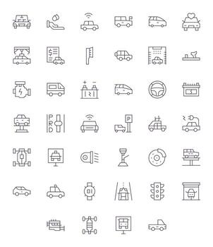 40 64x64 Icons for Automobile in Display Perfect Thin Line Format vector