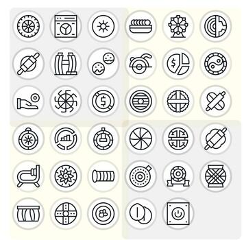 Regular Line Style Circular Icons with 35 High Resolution Grid Fitted Designs vector