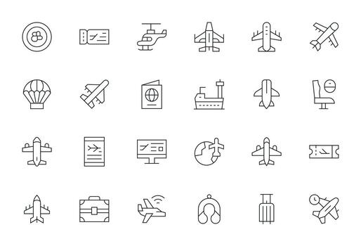 24 Display Perfect Thin Line Icons from Airplane Collection vector
