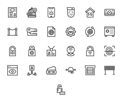 25 128x128 Regular Line Icons for Access with Grid Fitted precision vector