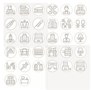 32 Delgado línea íconos diseñado para lugar de trabajo en 128x128 monitor Perfecto formato vector