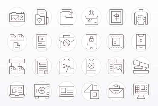 24 128x128 Thin Line Icons optimized for Folder Grid Fitted display vector