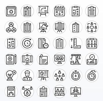Project Comprehensive Bundle with 35 Display Perfect Regular Line Retina Ready Icons vector