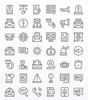 42 PIXEL Perfect Regular Line Icons designed for Notification Interface vector