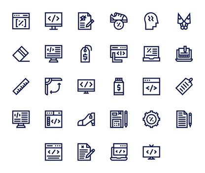 Markup Retina Ready Icon Pack with 28 Bold Line Pixel Optimized Elements vector