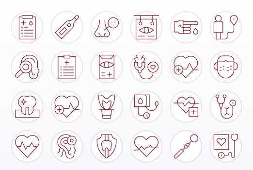 24 Icons inspired by Checkup in Display Perfect High Resolution Thin Line quality vector