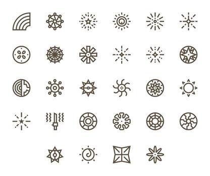 28 High Resolution Icons for Radiating in Pixel Aligned Bold Line Format vector