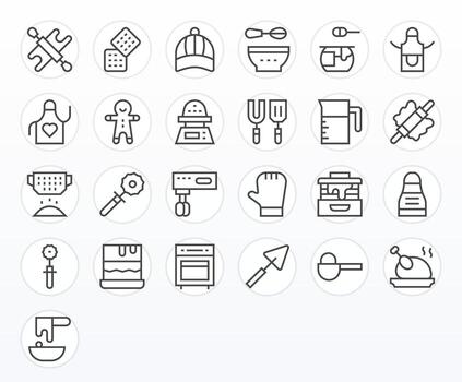25 Regular Line Grid Fitted Icons crafted for Baking 256x256 applications vector