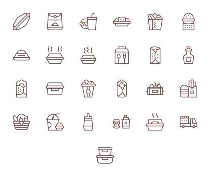 Lunchbox Icon Arsenal with 25 128x128 Regular Line Pixel Optimized designs vector
