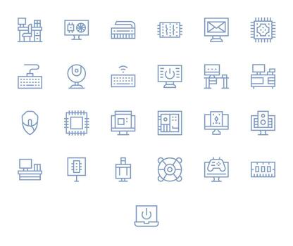Pc High Resolution Icon Pack with 25 Regular Line Editable Elements vector