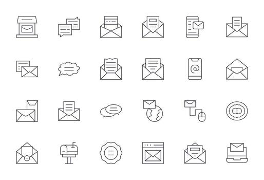 24 Editable Thin Line Icons designed for Correspondence Interface vector