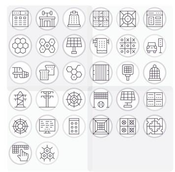 Grid Icon Toolkit featuring 32 Pixel Optimized 256x256 Thin Line elements vector