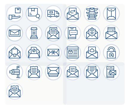 Mail Scalable Set featuring 25 Grid Fitted Regular Line 64x64 Icons vector