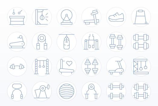 24 Icons for Exercise Equipment optimized in Grid Fitted 128x128 Thin Line resolution vector
