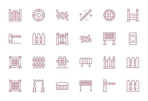 24 Thin Line Icons from Fence in 256x256 Pixel Aligned Quality vector