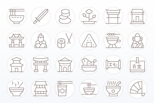 Japanese Icon Set with 24 Thin Line 64x64 Display Perfect Graphics vector