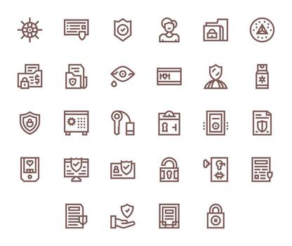 28 Grid Fitted High Resolution Icons for Protected Data in elegant Bold Line design vector