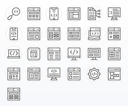 Html Scalable Set featuring 25 PIXEL Perfect Regular Line 256x256 Icons vector