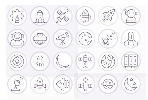 Delgado línea píxel Perfecto íconos desde espacio conjunto con 24 alto resolución íconos vector