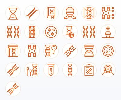 Genetics Comprehensive Bundle with 25 Pixel Optimized Regular Line Retina Ready Icons vector